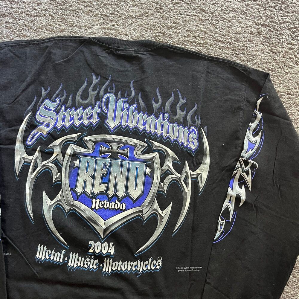 Vintage Y2K Street Vibrations Reno Blue Flames Long Sleeve Shirt Motorcycle XL - Picture 2 of 5